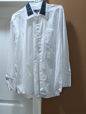 Men's White Dress Shirt with Black Contrast Collar And Cuffs